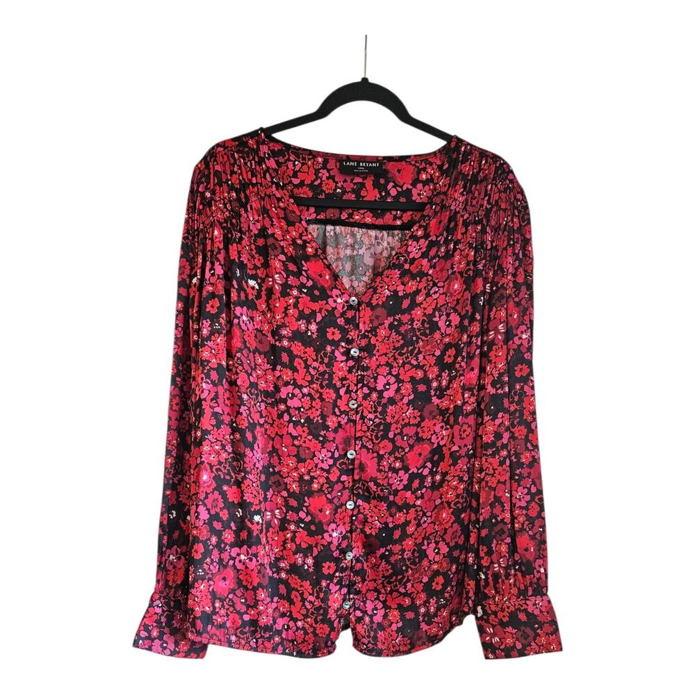 Lane Bryant Red and Black Floral Blouse